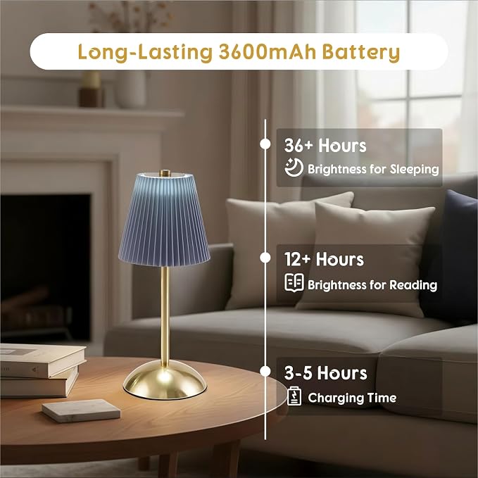 Set of 2 Small Rechargeable Lamp Cordless, LED Battery Table Lamp | Mini Wireless Desk Lamps, Bed Side Table Lamps Stepless Dimming, Tabletop Touch Lamps for Dorm, Restaurant, Bar (Gray-Blue)