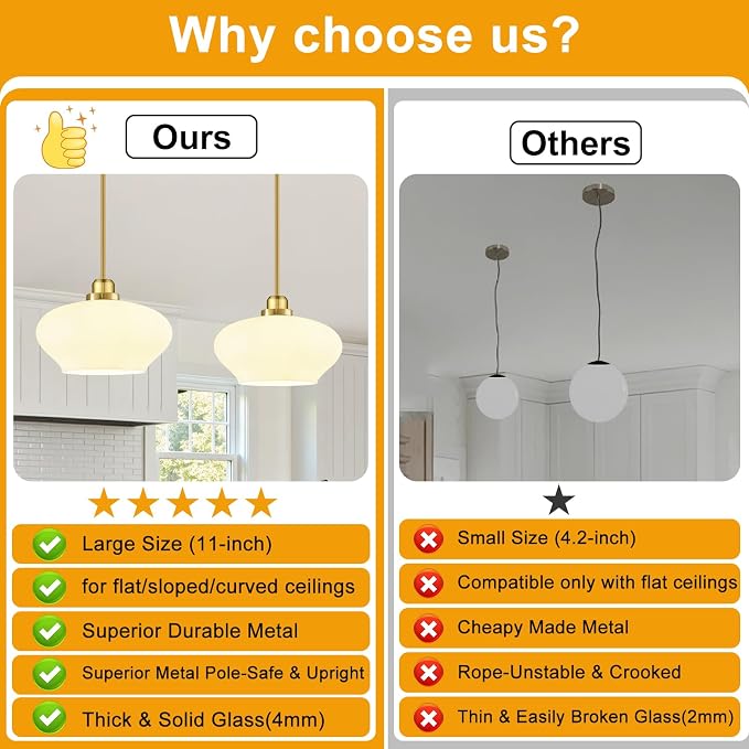 Modern Pendant Lights Kitchen Island, Brushed Gold Pendant Light Fixtures with 11" Milk Glass Shade, Industrial Hanging Pendant Lights Fixture for Kitchen Island Dining Room Bedroom Hallway Entryway