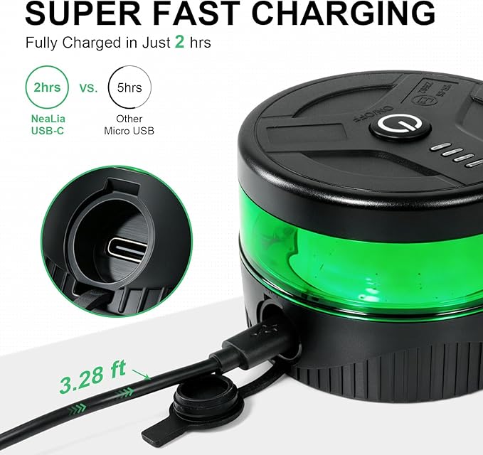 NeaLia Magnetic Wireless Beacon Light, USB-C Strobe Light, Green | Rechargeable, IP67 Waterproof, Emergency Flashing for Volunteer Firefighter, POV, EMS