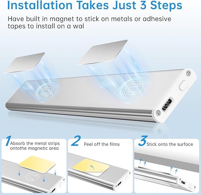 Under Cabinet Lighting,5 Pack Rechargeable Motion Sensor Light Indoor,3 Colors Dimmable,Magnetic Closet Lights Battery Operated,Under Counter Lights for Kitchen,Wardrobe, Hallway, Home