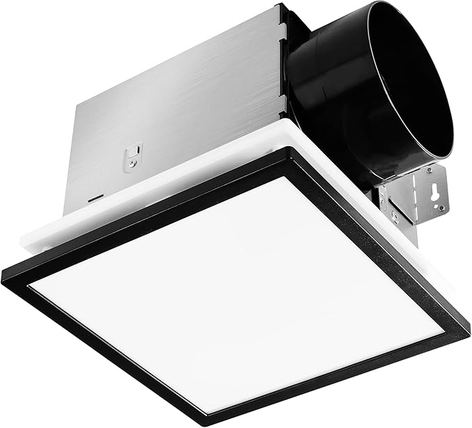Tech Drive Modern Black Bathroom Exhaust Fan with Light - 150 CFM, 1000lm Dimmable 5CCT LED Light with Night Light Selectable, 6-Inch Duct Quiet Ventilation Fan, Decorative Black Trim, Easy to Install
