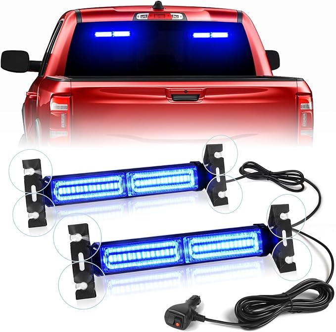 HLauto 1002L Emergency Strobe Traffic Advisor Light Bar: 40 LED Dash Safety Warning Flashing Light, Front/Rear Windshield Visor Lights for Construction Vehicle, Tow/Plow Truck (2x10.7inch, Blue)