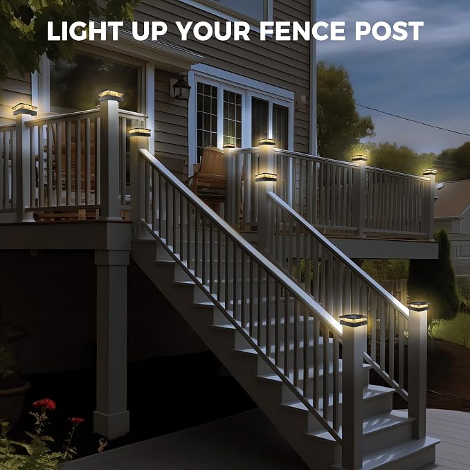 4x4 Solar Post Cap Lights Outdoor with 3 Lighting Modes, 2 Packs LED Post Light Solar Powered Waterproof, Fence Deck Lights for 4×4/3.5×3.5 Wood/Vinyl Posts