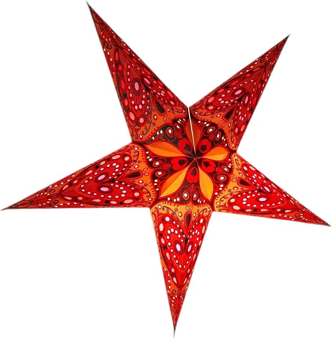 Lantern Lampshade Paper Star Light Shades Large 60cm Hanging Decorations for Christmas Wedding Home Decoration Birthday Party Foldable 5 Pointed Star (Glitter Orange, Green, Pink)