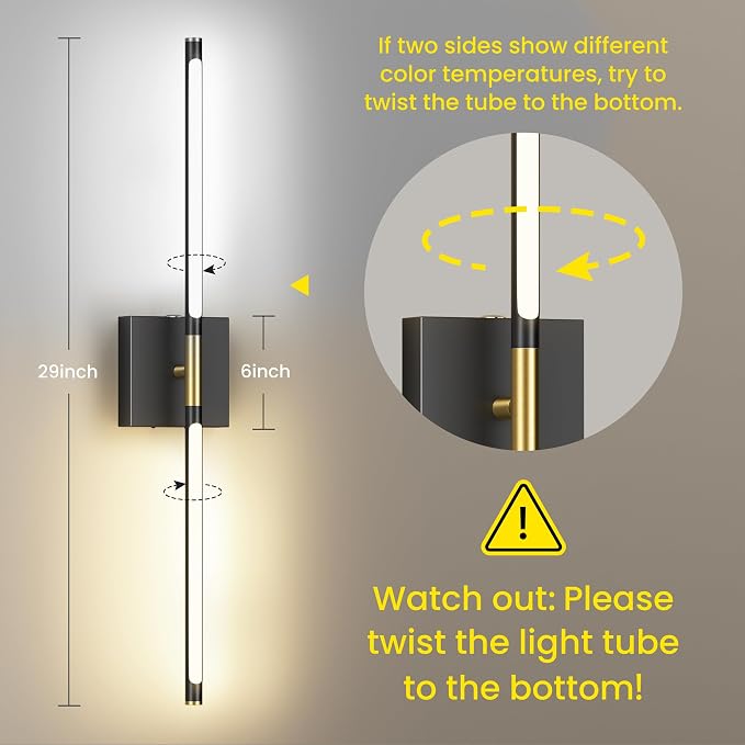 10000mAh Battery Operated Wall Sconces Set of 2, Black Gold, 29 Inch, 3CCT | Renter Friendly, Rechargeable Wall Lights, Remote Control, 360° Rotate, Dimmable, LED Cordless Lights for Bedroom Living Room