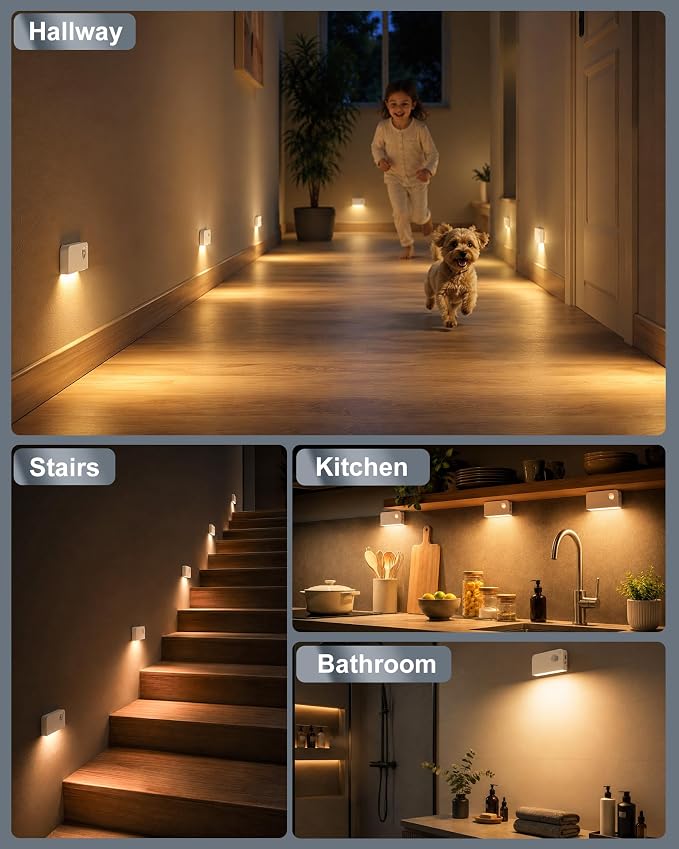 Motion Sensor Stair Light Indoor, Battery Operated Night Lights | Automatic, Wireless, Stick on Anywhere Portable LED Lamp for Step Toilet Hallway Bedroom Under Cabinet Closet Kitchen（2Pack）