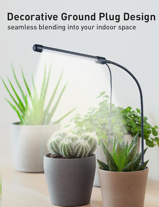 Grow Lights for Indoor Plants Full Spectrum, Plant Lights for Indoor Growing, 48 LEDs Ground Plug Grow Light with Gooseneck, Auto Timer & Dimmable Settings, Ideal for Small and Indoor Plants, 2 Packs