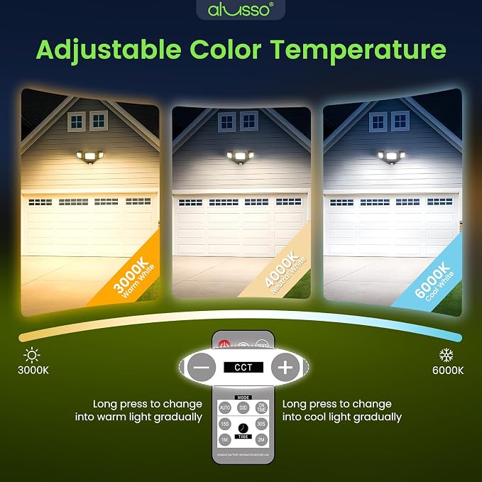LED Security Lights Motion Sensor, 36W 3000LM Flood Lights Outdoor Motion Sensor with Remote, Dimmable Brightness 3000K-6000K CCT IP65 3 Heads Outdoor Security Light for House Garage Yard 1 Pack