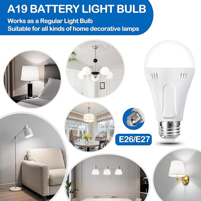Rechargeable Emergency Light Bulbs,10 Pack Battery Powered Light Bulb A19 E26 9W 6500K Daylight,Battery Backup Light Bulbs for Power Outage Hurricane Blizzard Outdoor Activities