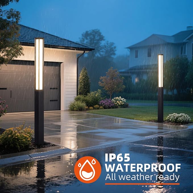 Landscape Path Lights, 92" Tall Outdoor Pathway Bollard Light Waterproof, Driveway Pole Lamp 3000K LED Yard Walkway Lighting, Modern Patio Lantern AC100-240V Wired Fixture for Lawn Commercial