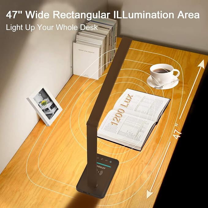 AFROG 8-in-1 LED Desk Lamp with 10W Fast Wireless Charger,USB Charging Port,Desk Lamps for Home Office,5 Color Mode 7 Brightness Desk Light Night Light,40Min Timer, Reading Table Lamp for Bedroom