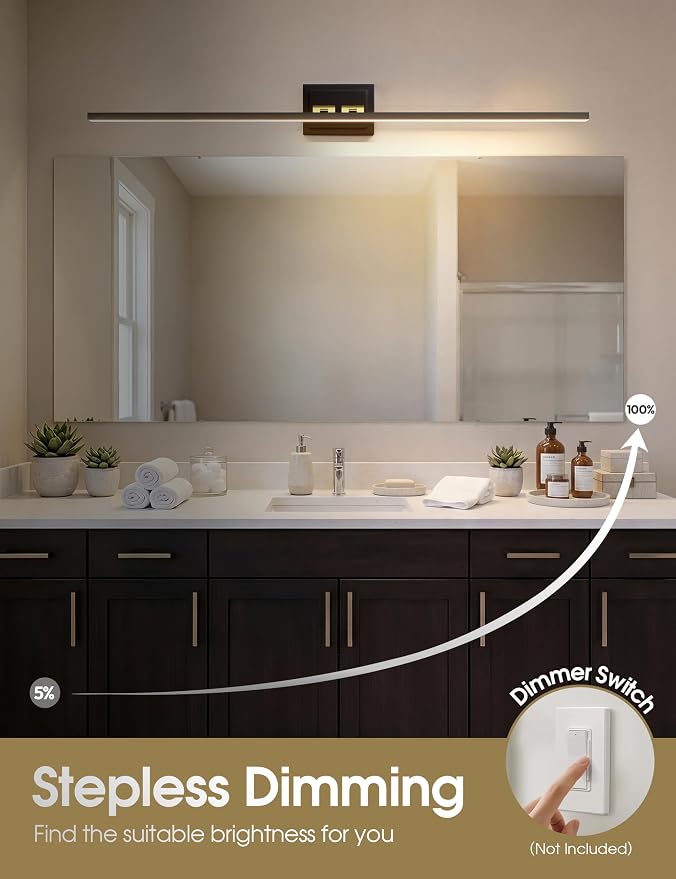 VOLISUN Modern Bathroom Vanity Light 55 inch, Rotatable, 36W Dimmable 5CCT Led Bathroom Light Fixture Over Mirror, Black Gold Bar Vanity Light for Bathroom Mirror Cabinets-ETL Certificated