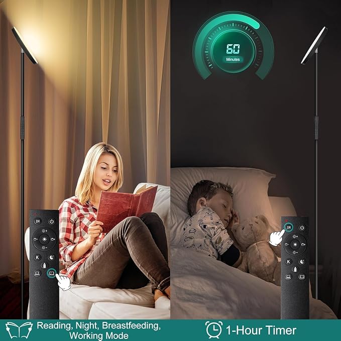 mukuxin Floor Lamps for Living Room, 40W/4000LMRGB LED Standing Lamp with Remote, Color Changing Torchiere Floor Lamp with Stepless Dimming, 69" Modern Corner Lamp for Bedroom, Office