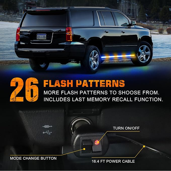 70 inch Running Board Strobe Lights Amber Blue Emergency Lights | 2PCS 864 LED Exterior Flashing Warning Hazard Caution Safety Light Strip for Tow Plow Trucks Construction Vehicles Pickup