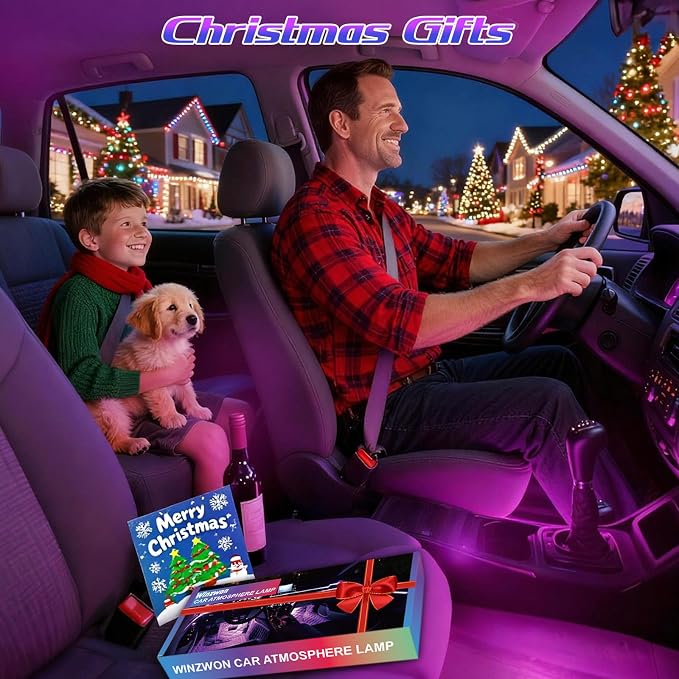 Winzwon Car Interior Lights, LED Lights for Halloween Car Accessories | Christmas White Elephant Gifts for Him Men Women Teen Boys, APP Control with USB Port Color Change Lights for Truck Decor