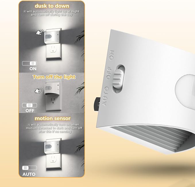 L LOHAS LED Motion Sensor Night Light, Night Lights Plug into Wall, 2 Pack | Plug in Night Light with 30-100lm Adjustable Brightness, White Housing 5000K Daylight White