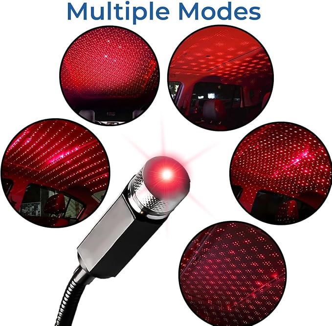 USB Star Projector Night Light, Adjustable Romantic Starry Sky Projector Car Light, Portable Atmosphere Decorative Auto Roof Light for Bedroom, Car, Party, Wall, Ceiling (Red)