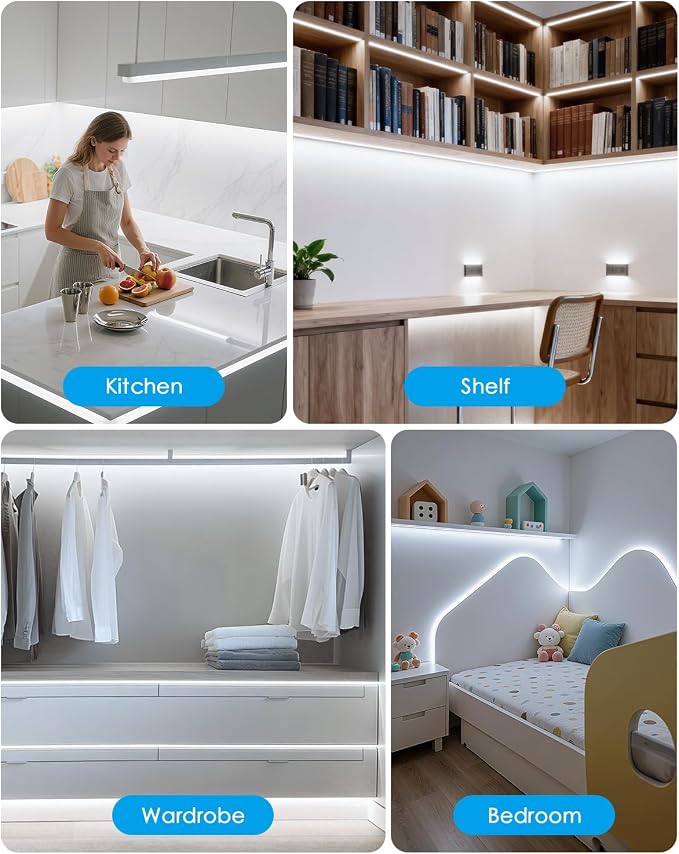36in LED Strip Lights AC 120V Waterproof Under Cabinet Light Strips Plug in with Switch Self-Adhsive Cold White 6000K 120LED/M Flexible Under Shelf Lights for Kitchen Counter LED Light Bar