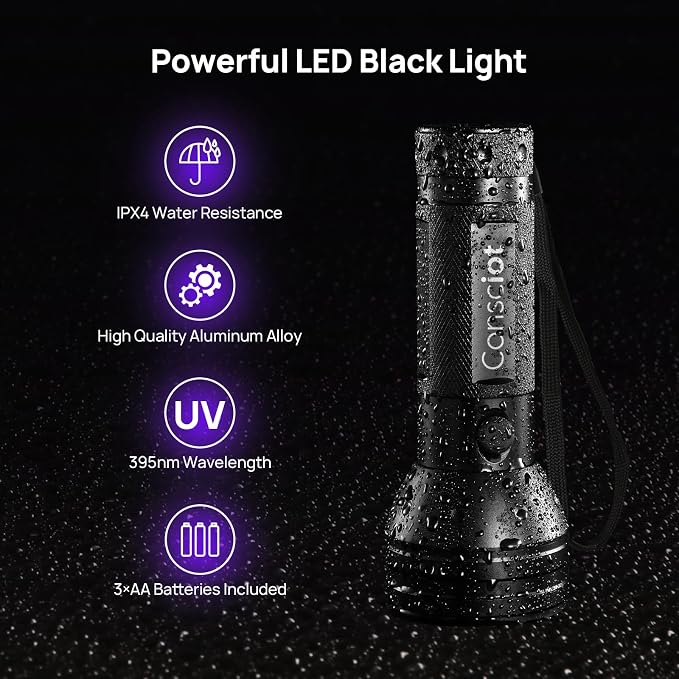 2 Pack UV Flashlight Black Light, Consciot 51 LED 395nm Ultraviolet Blacklight, Pet Urine Detector for Dog/Cat Urine, Dry Stains, Bed Bug, Resin Curing, Matching with Pet Odor Eliminator