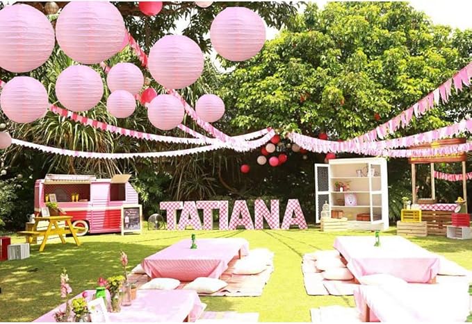 BEISHIDA 6-Inch Pink Round Paper Lanterns Hanging Decorative Chinese Paper Lanterns Lamp for Valentine Birthday Wedding Party Decoration and Baby Bridal Shower（6 Packs）