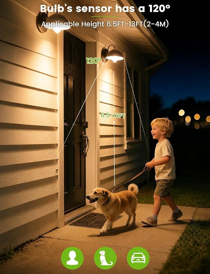 Motion Sensor Light Bulbs, 100W Eq., E26, 110-130V, 2700K, 2Pack | Indoor Outdoor Dusk to Dawn Light, for Porch, Garage, Front Door, Stairs, Hallway, Auto On/Off Motion Activated Light