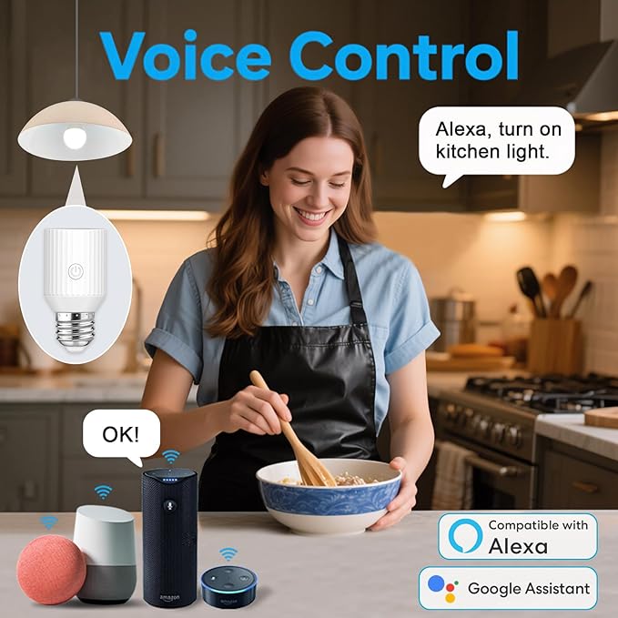 LoraTap Smart Wi-Fi Light Bulb Socket Adapter, Voice for Alexa/Google, Smart Life App Group & Timer, 60W Max, Incandescent Compatible, E26/E27, 2 Pack