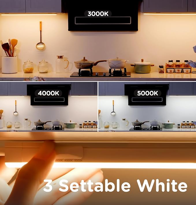 Under Cabinet Lighting Plug in AC120V 3CCT 3000/4000/5000K,Super Bright,Linkable Under Counter Lights for Kitchen,Ultra Slim LED Cabinet Light for Closet,Shelf,Sink,ETL Listed(16inch,White,2Pack)
