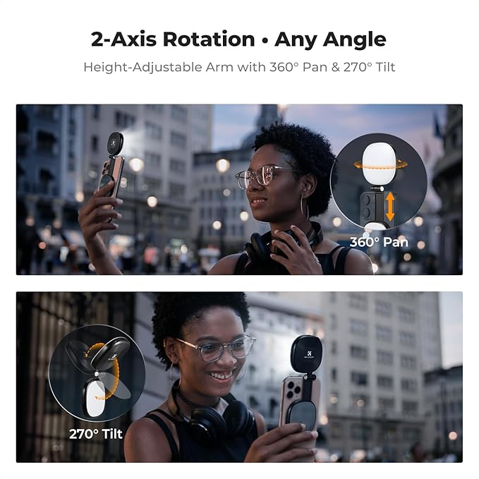 K&F CONCEPT Magnetic Selfie Light with 360°Rotation & Mirror, CRI95+ Foldable Phone Ring Light Compatible with iPhone Magsafe/Android, Portable LED Fill Light for Photography/Vlogging