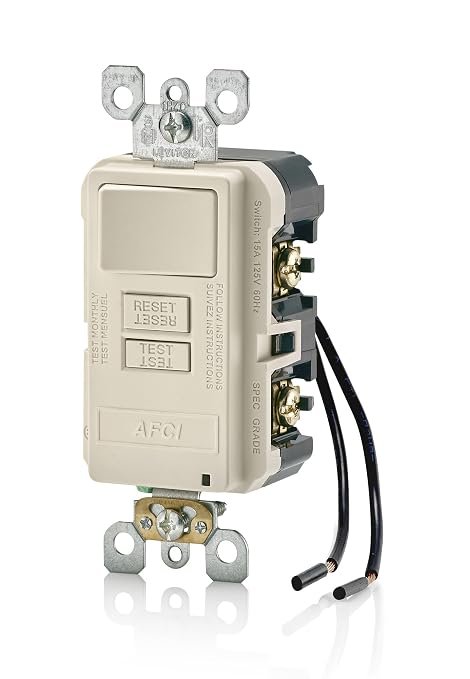 Leviton AFCI/Switch Combination, 15 Amp, Self Test, LED Indicator Light, AFSW1-T, Light Almond