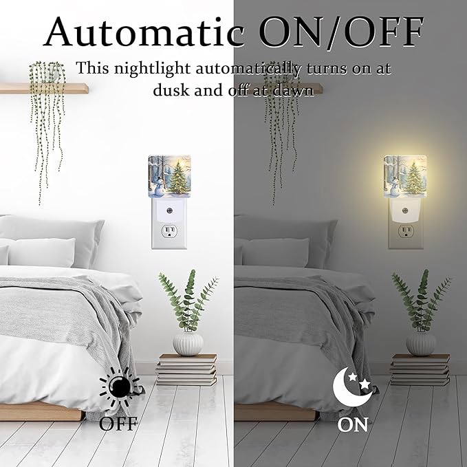 Christmas Tree With Snowman Night Light for Kids,Winter Holiday Snowman Night Light Plug in with Dusk to Dawn Sensor,0.5w Energy Saving Nightlight for Boys Girls Hallway Stairway Kitchen Bedroom