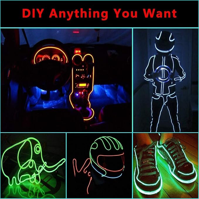 JIGUOOR EL Wire Battery Pack 9.8ft / 3m Bright Neon Light Strip 360° Illumination Neon Tube Rope Lights for DIY, Festival, Party Decoration, Pub, Halloween, Chrismas (9.8ft / 3m, Red)