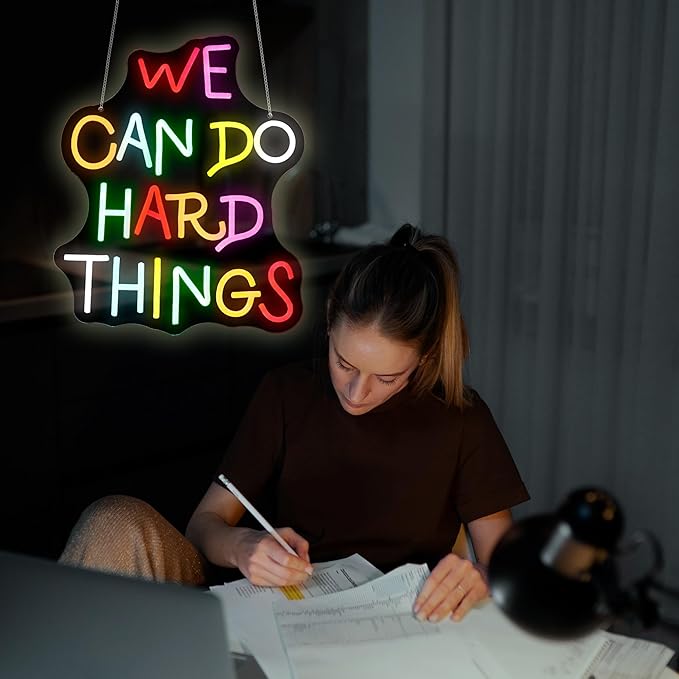 Neon Sign - HSJNJKFU We Can Do Hard Things Neon Signs for Wall Decor Led Light up Signs for Classroom, Office, Party, Bedroom, Room Home Decor, Led Sign USB Powered