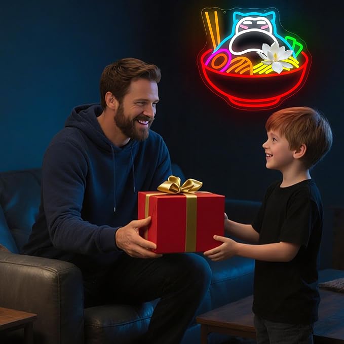 Ramen Neon Sign for Wall Decor Bear Noodle LED Light for Man Cave | Dimmable ramen neon light, bedroom, restaurant bar kitchen cafe decor, birthday gifts for men, size 14.3*12.9 in