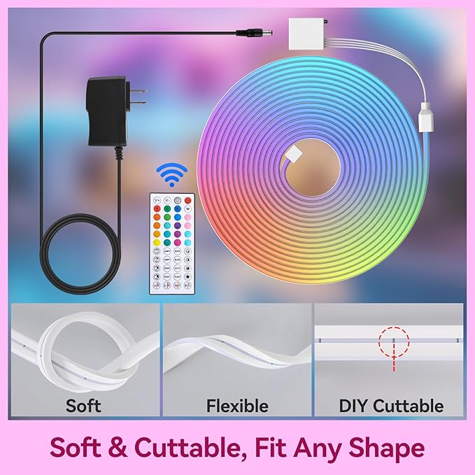 LED Neon Lights, 66FT RGB Neon Rope Lights App Control,IR Remote,Music Sync,IP67 Waterproof,Flexible DIY Design for Bedroom,Living Room,Gaming Room,Party,Outdoor,Christmas Decor(33FT*2)