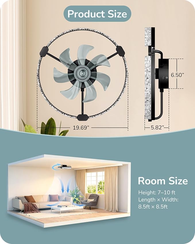 EDISHINE 20'' Ceiling Fans with Lights and Remote, 6 Speeds LED Modern | Flush Mount, DC Motor, APP Control, Black Fandelier, Low Profile Ceiling Fan for Bedroom, Kitchen 3000-6000K Dimmable