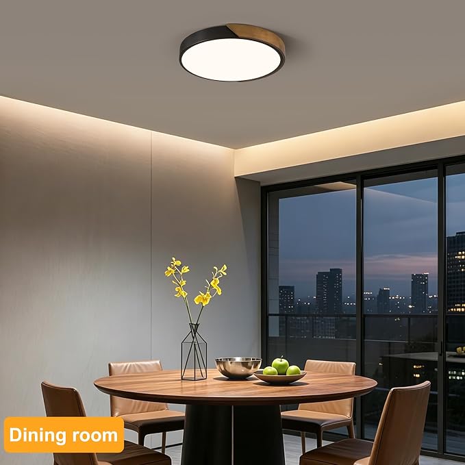Modern LED Ceiling Light, Brown Walnut Wood Minimalist Flush Mount Ceiling Light Fixture, 4000K Not Dimmable, Circle Lighting Lamp with Acrylic Lampshade for Bedroom Hallway Laundry 15.8"