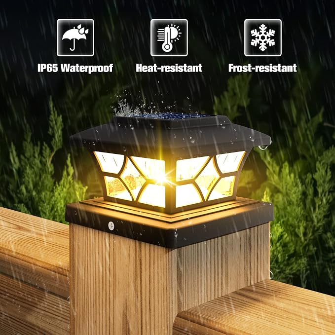 VOLISUN Solar Post Cap Lights Outdoor, Solar Powered Fence Cap Lights for 4x4 Vinyl/Wood, Black Waterproof Solar Deck Post Light 8Pack Cool/Warm for Garden Patio Porch | Solar powered waterproof deck lights fit 4x4 wooden & vinyl posts, ideal for garde...