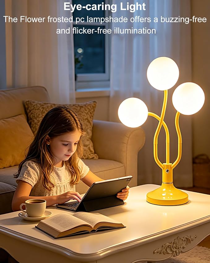 Globe Yellow Table Lamp Dimmable Magic DIY Arms G9 Bulbs Included | Vintage Ambient Night Light Modern Nightstand Desk Lamp Warmwhite Kids Bedside Lamps for Living Room Bedroom Nursery Gift