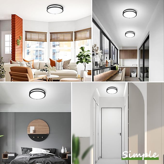 GoBright 1-Pack 10 Inch Bathroom Light Fixtures Ceiling Mount, 30W 3600lm Super Bright LED 2700K/3000K/4000K/5000K/6500K Adjustable Dimmable Kitchen Hall Ceiling Lamps, Black