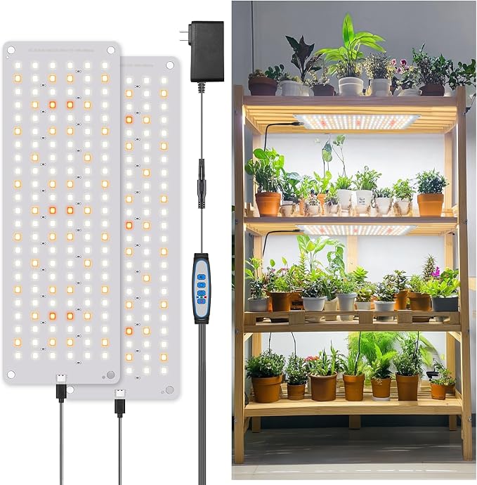 Aumtrly Grow Lights for Indoor Plants, 276 LED Full Spectrum Lamp 2 Panel | for Seed Starting Growing, 6/12/16H Auto Timer, 5 Dimming Levels, 3 Light Modes, 2 Installation Methods, Use Under Shelves