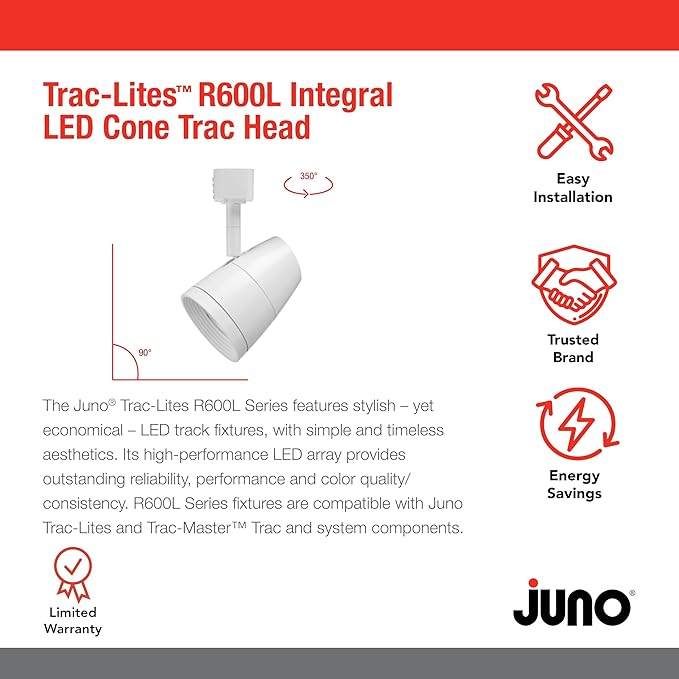 Juno Lighting R600L G2 2700K 80CRI PDIM FL WH Dimmable 9.5W LED Trac Head, 50W Equivalent, White, Regular Flood Gen 2