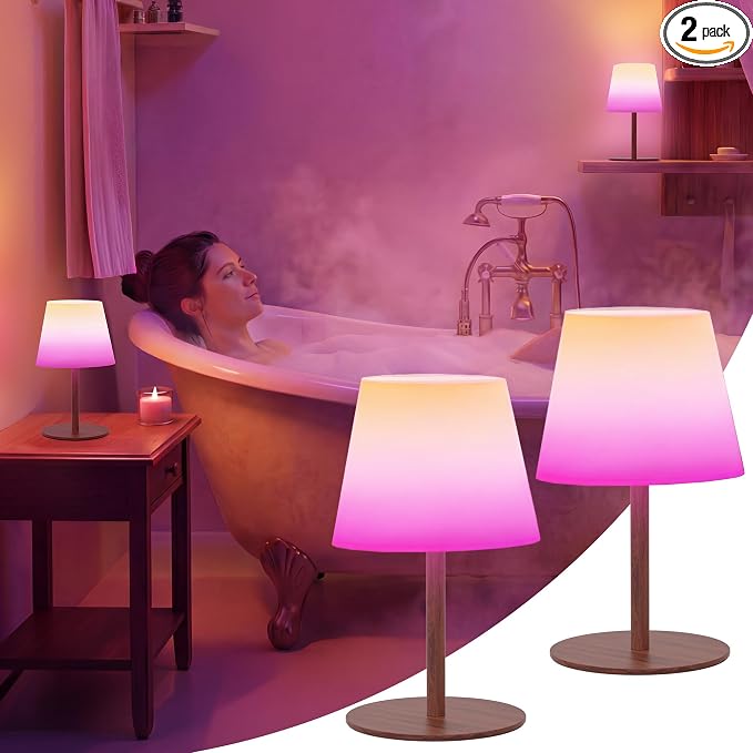 EZVALO Spa-Like RGB Shower Lamp – Waterproof Bathroom Lamp with Remote, Rechargeable Cordless Mood Light, 3 Color Temps & 80 RGB Colors for Relaxing Bathroom & Bathtub Experience (2 Packs)