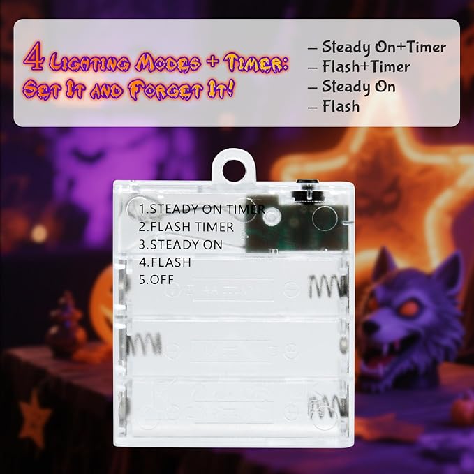 Orange and Purple Fairy Lights Battry Operated with Timer, Halloween String Lights for Outside 16.4ft 50LED Indoor Outdoor Halloween Decorations Garland Party Patio Garden Yard 2 Packs