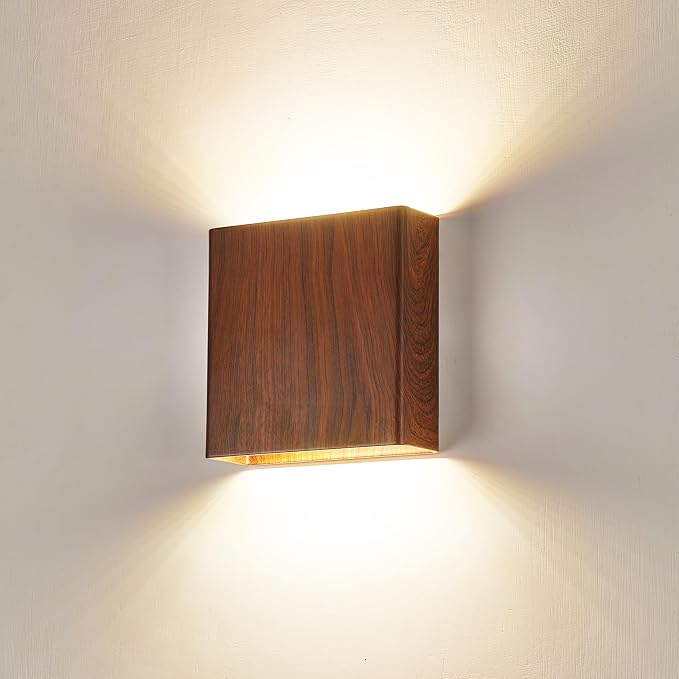 Walnut Wood Grain Indoor Outdoor Up and Down Wall Sconce, 5%-100% Dimmable 18W, 5CCT (2700K-5000K), Modern Lighting for Living Room/Porch, CRI90+, 120V-277V, ETL FCC Certified