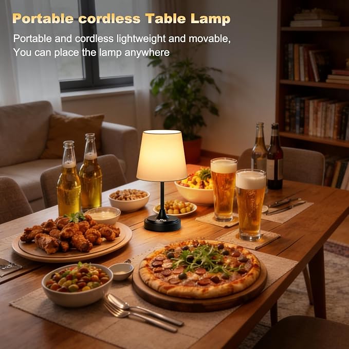 Wowag Small Cordless Table Lamp Rechargeable,5000mAh Battery Operated Desk Lamp,3 Colors & 7 RGB Stepless Dimmable,Touch Ambient Light for Bedside,Bedroom,Dining Room,Living Room,Black,WhiteShade