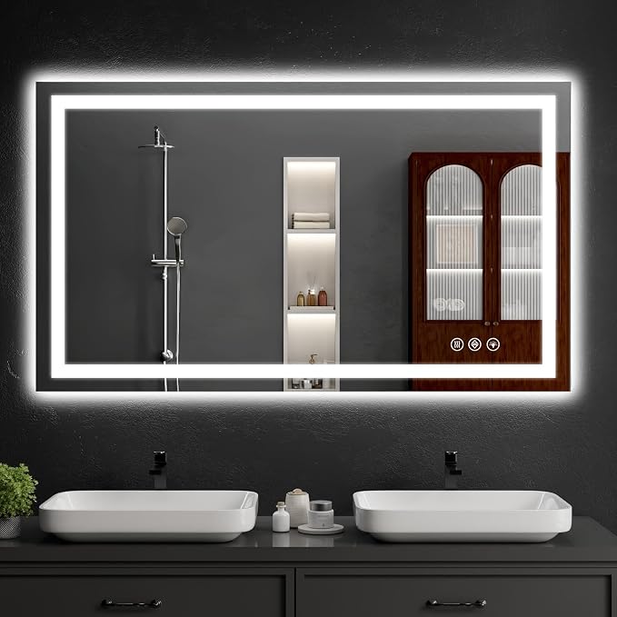 32"x50" Lighted LED Bathroom Mirror with Lights,Dimmable，Anti-Fog,Led Bathroom Vanity Mirror for Wall,Backlit + Front Lit,3 Colors,Memory Function,Shatter-Proof,Tempered Glass,Lighted Mirror