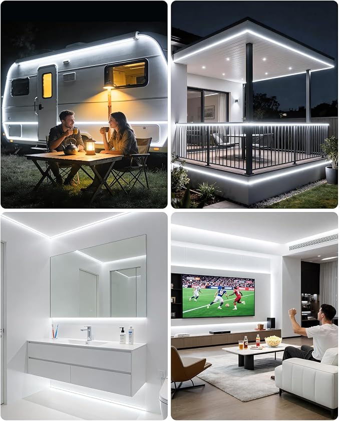 ALITOVE USB LED Light Strip 5V 6.56FT 6000K Cool White COB LED Strip Light | Dimmable Flexible, Waterproof COB LED Lights with Remote, Short Strip Light for Indoor Outdoor RV Camping Mirror Lighting