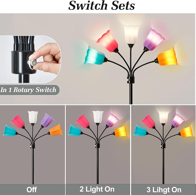 Medusa LED Floor Lamp, Multi Head Modern Tall Lamp with Adjustable Gooseneck Standing Lamps Led Tall Lamp for Living Room Bedroom Kids Room Office 6 Color Lampshades Bulb Not Included Black