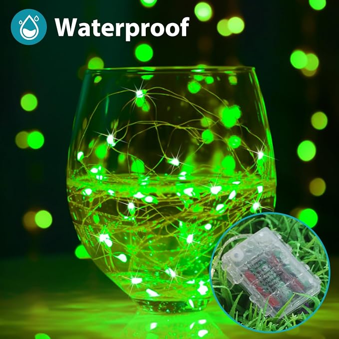 kolpop 4 Pack Green Fairy Lights Battery Operated, 39FT 120 LED Twinkle String Lights with Timer & Remote, 8 Modes Waterproof Halloween Lights for Tree Wreath Indoor Outdoor Xmas Halloween Decor