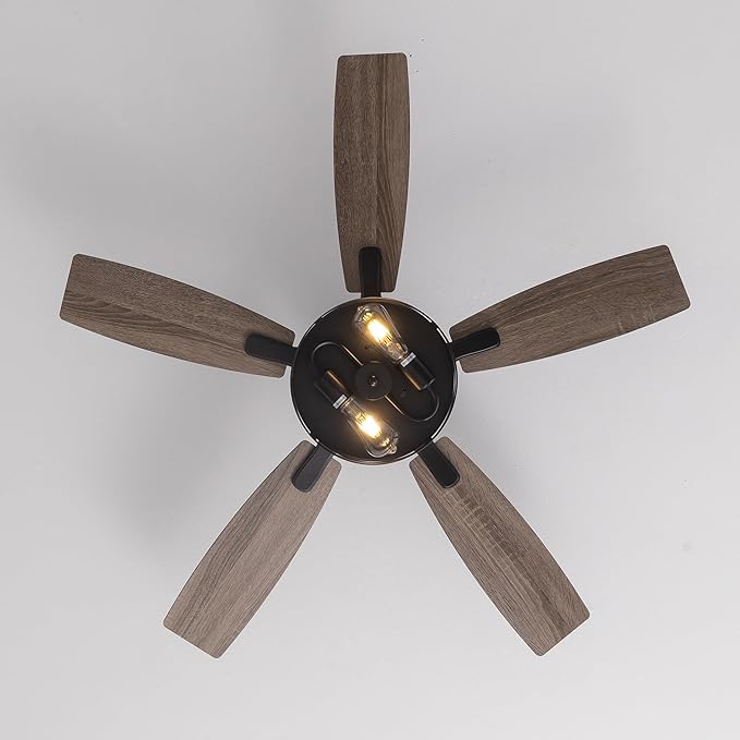 42 Inch Flush Mount Ceiling Fans with Lights and Remote Control, Low Profile Farmhouse Ceiling Fan for Bedroom Living Room and Patio, Black Caged Ceiling Fan for Indoor and Outdoor